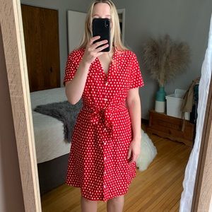 A New Day Red Polka Dot Button Down Dress
